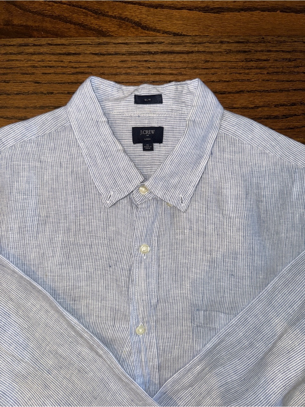 J. Crew Men’s Blue and White Thin Stripe Button-Down Shirt